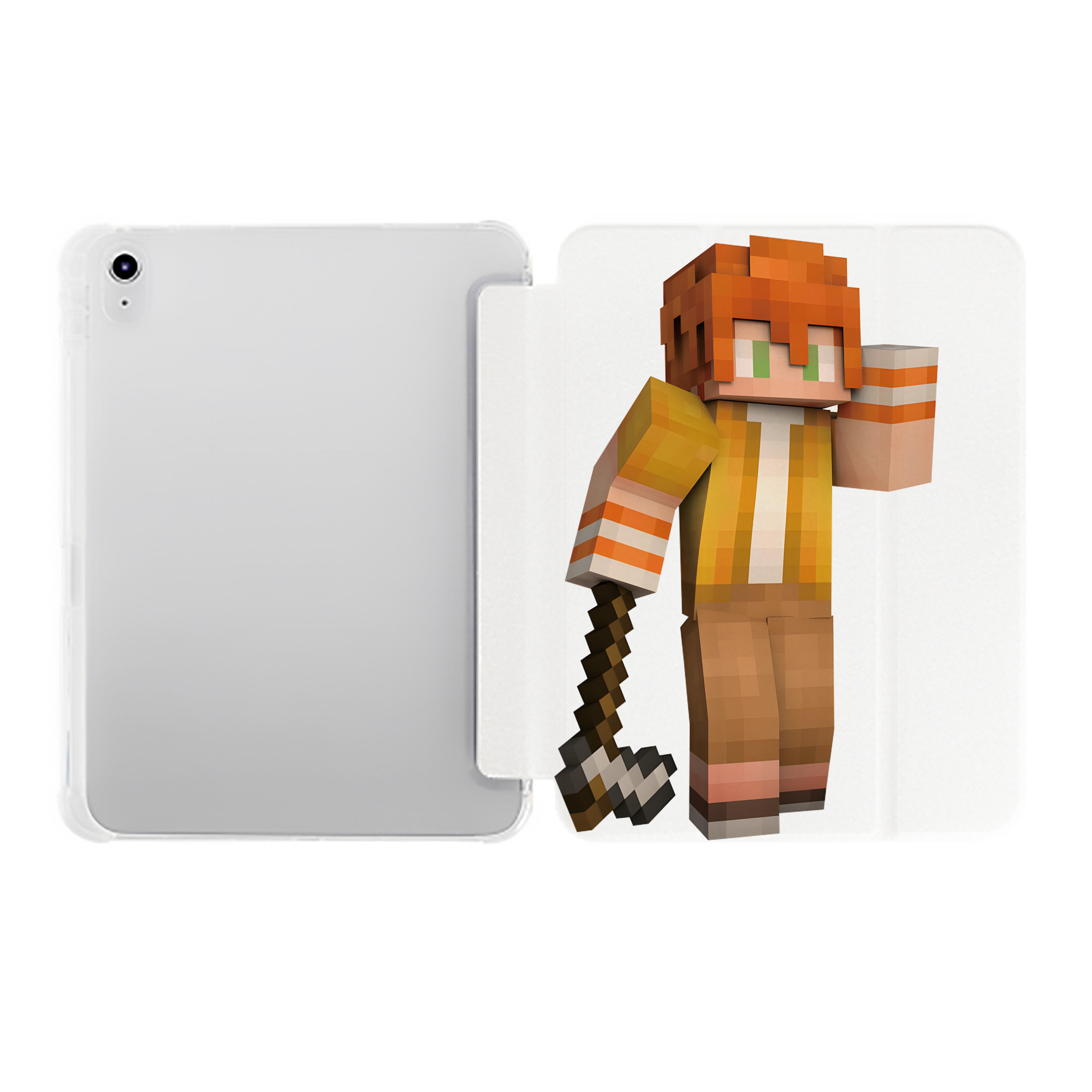 （画像用） マインクラフト ブロックの世界 Minecraft MC Block world IPad ケース ペン収納付き 三つ折りスタンド PUレザー×シリコン 対応機種9.5/10.5/10.9インチ